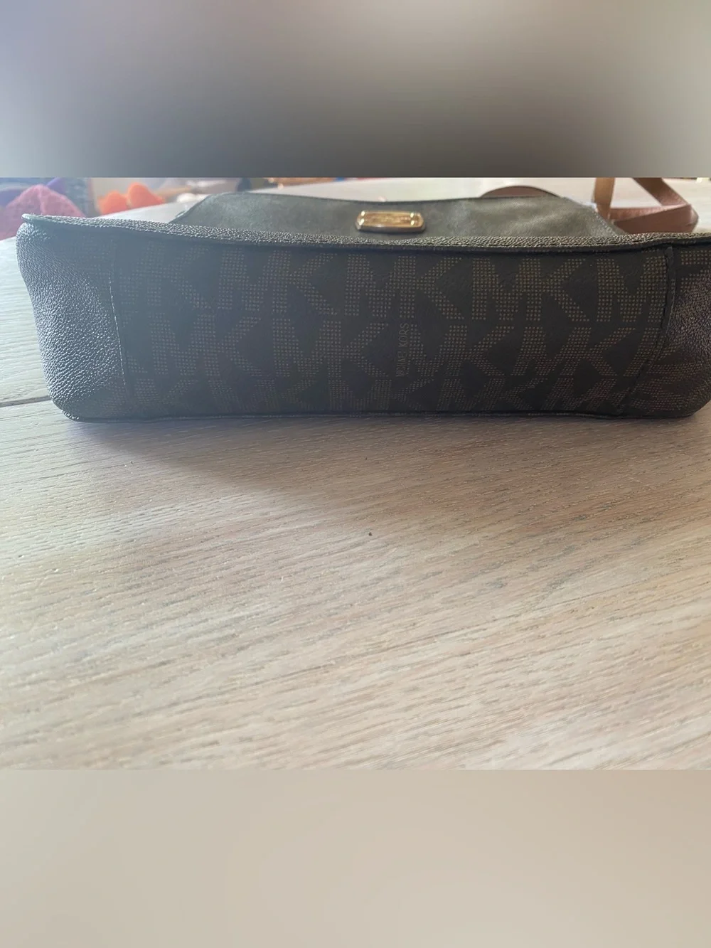 Michael Kors Dark Brown Logo Messenger with Tan Strap